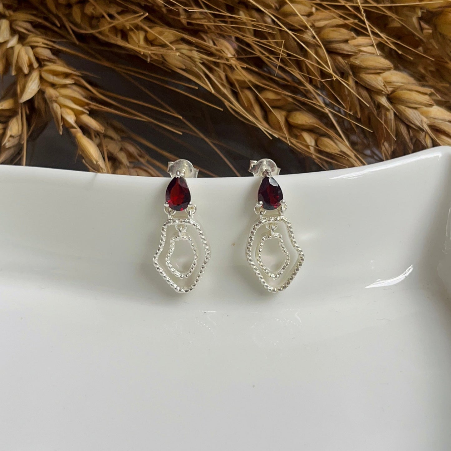 Garnet Abstract Earring