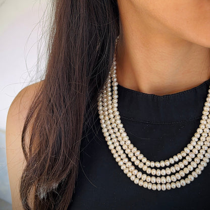 Shwet Moti 4-liner Necklace Set
