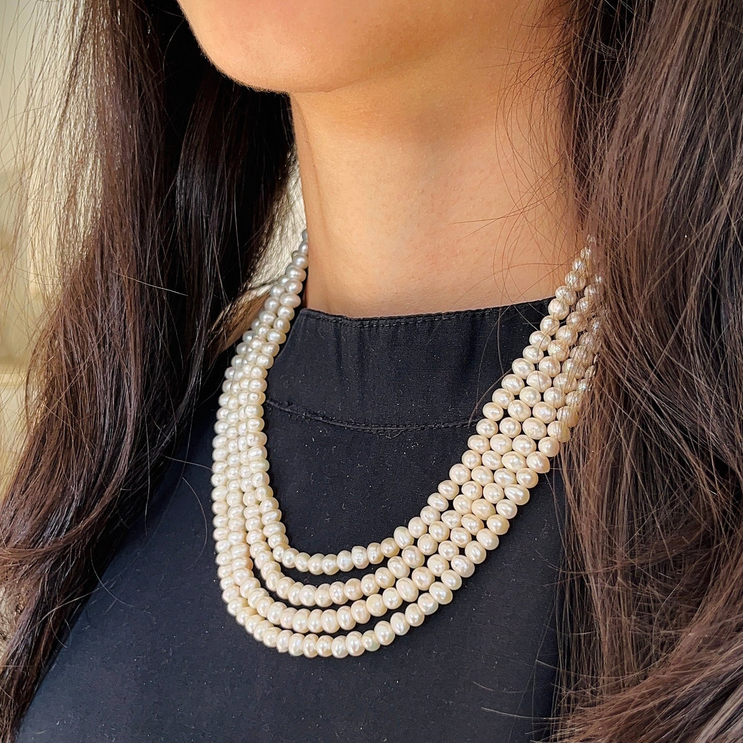 Shwet Moti 4-liner Necklace Set