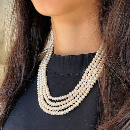 Shwet Moti 4-liner Necklace Set