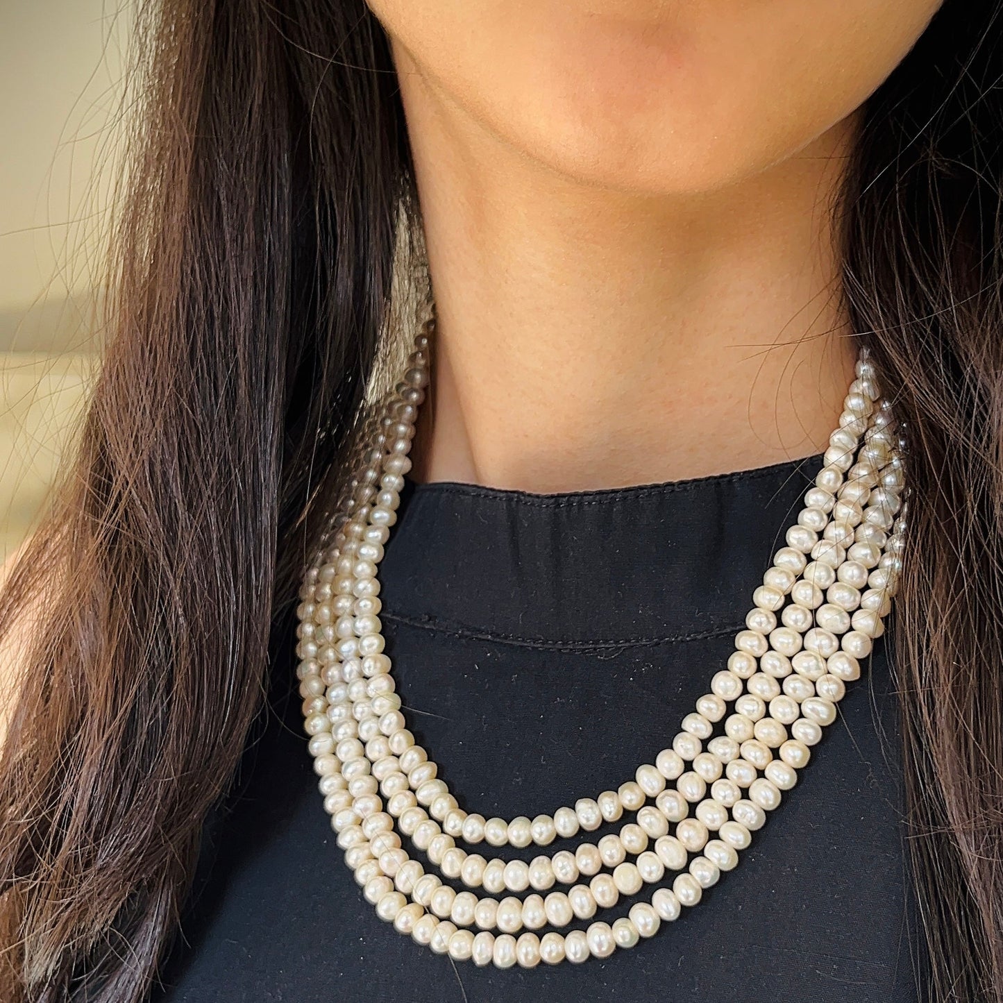 Shwet Moti 4-liner Necklace Set