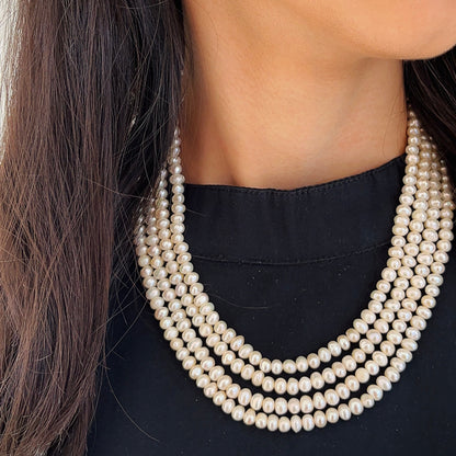 Shwet Moti 4-liner Necklace Set