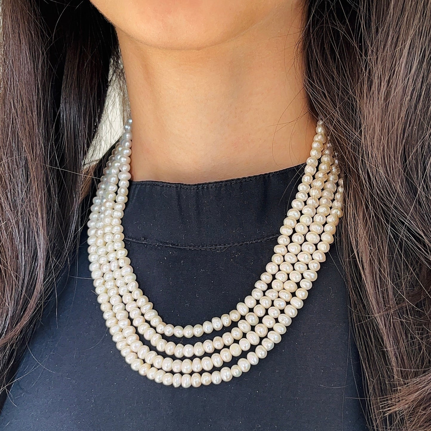 Shwet Moti 4-liner Necklace Set